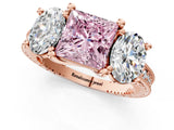 Rose gold Three-Stone Fancy Pink Princess  Diamond Milgrain Pave Band with Prong Setting 1