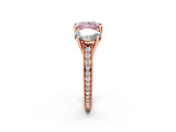Rose gold Three-Stone Fancy Pink Princess  Diamond Milgrain Pave Band with Prong Setting 2