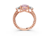 Rose gold Three-Stone Fancy Pink Princess  Diamond Milgrain Pave Band with Prong Setting 3