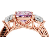 Rose gold Three-Stone Fancy Pink Princess  Diamond Milgrain Pave Band with Prong Setting 4