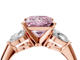 Rose gold Three-Stone Fancy Pink Princess  Diamond Ring with Pear Side Stones in Four-Prong Setting_4