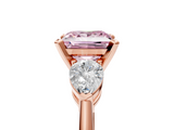 Rose gold Three-Stone Fancy Pink Princess  Diamond Ring with Pear Side Stones in Four-Prong Setting_5