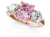 Rose gold Three-Stone Fancy Pink Radiant  Brilliant Cut Solitaire Ring with Prong Setting on a Classic Band 1