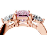 Rose gold Three-Stone Fancy Pink Radiant  Brilliant Cut Solitaire Ring with Prong Setting on a Classic Band 4