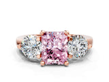 Rose gold Three-Stone Fancy Pink Radiant  Brilliant Cut Solitaire Ring with Prong Setting on a Classic Band