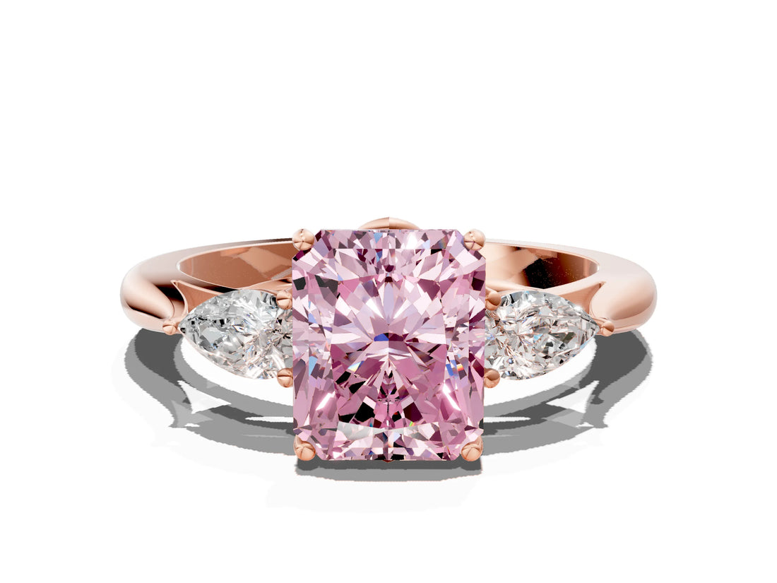 Rose gold Three-Stone Fancy Pink Radiant Cut Brilliant Diamond Solitaire Ring with Tapered Band and Four-Prong Setting_3