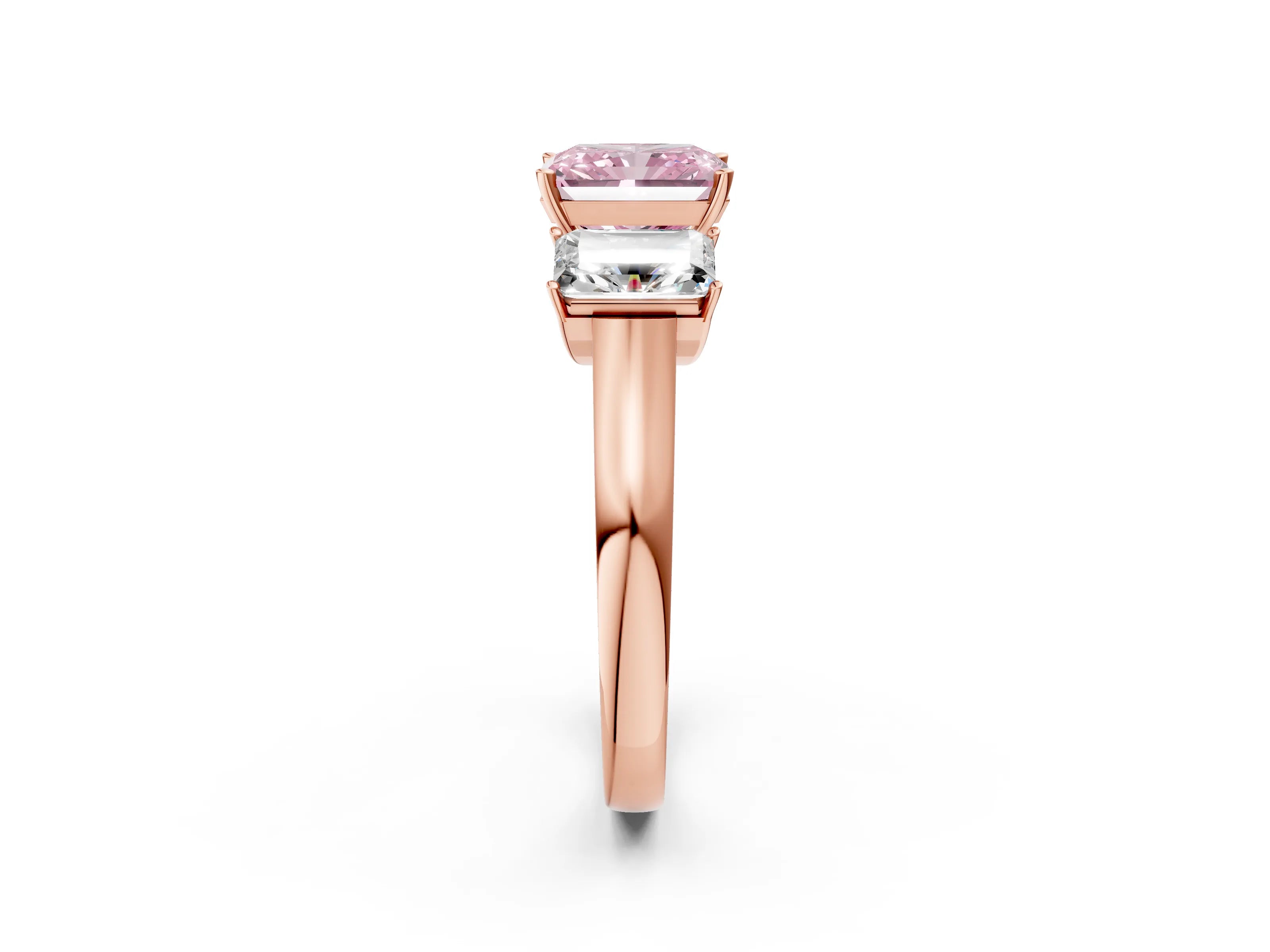Rose gold Three-Stone Fancy Pink Radiant Cut Brilliant Diamond Trellis Ring with Comfort Fit Band_2