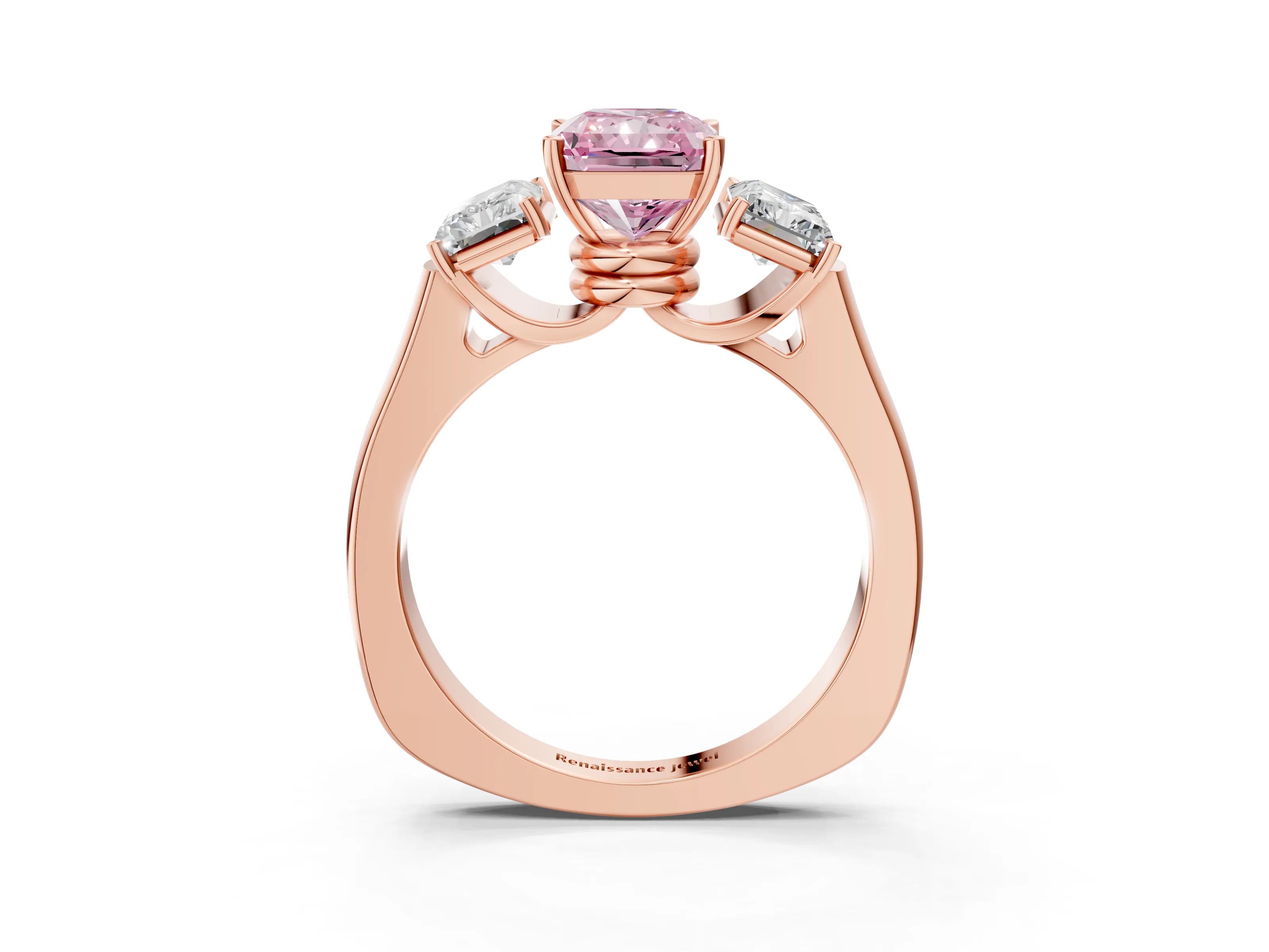 Rose gold Three-Stone Fancy Pink Radiant Cut Brilliant Diamond Trellis Ring with Comfort Fit Band_3
