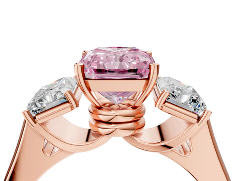 Rose gold Three-Stone Fancy Pink Radiant Cut Brilliant Diamond Trellis Ring with Comfort Fit Band_4