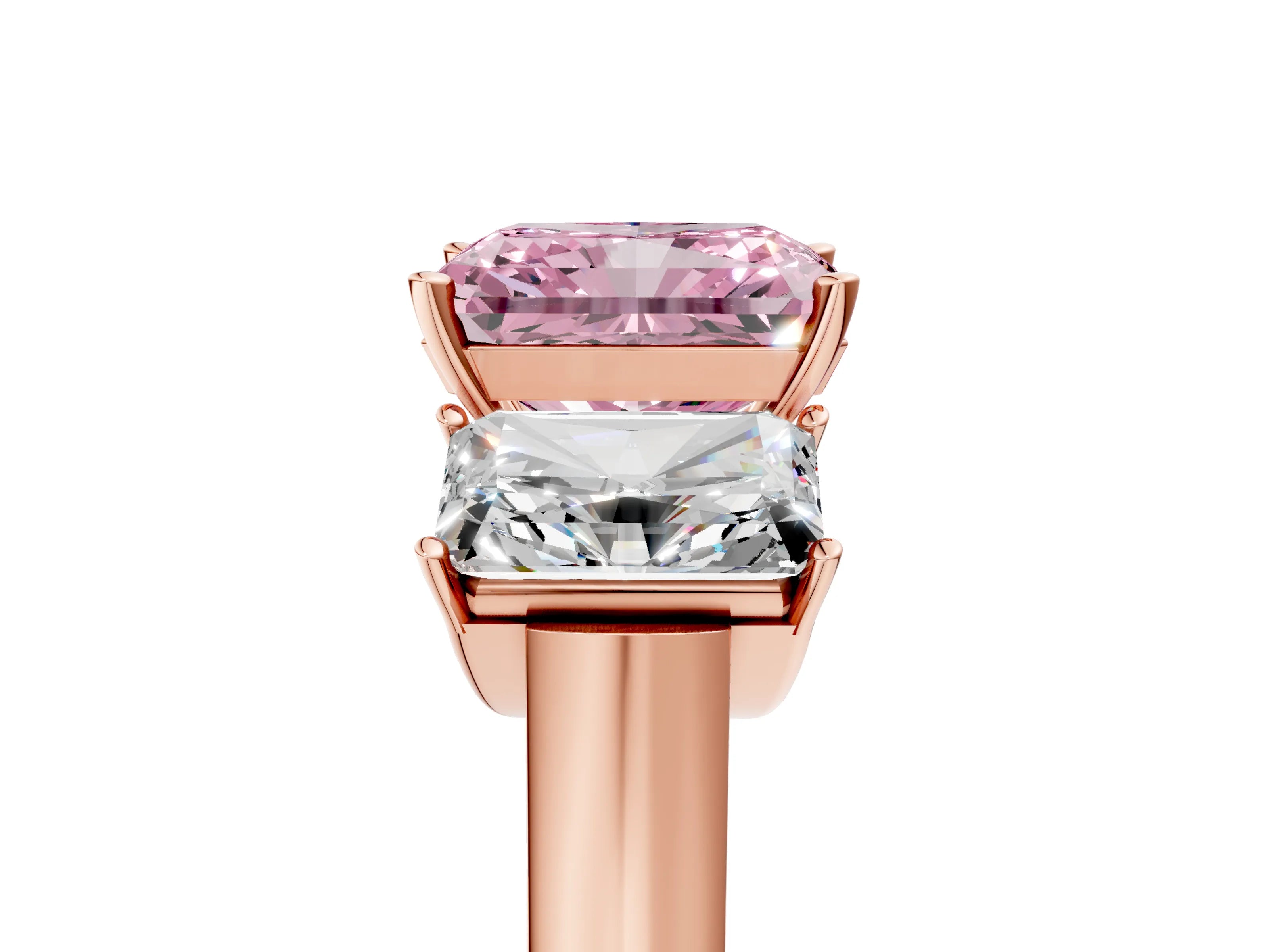 Rose gold Three-Stone Fancy Pink Radiant Cut Brilliant Diamond Trellis Ring with Comfort Fit Band_5