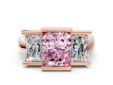 Rose gold Three Stone Fancy Pink Radiant Cut Cut Channel Set Diamond Ring