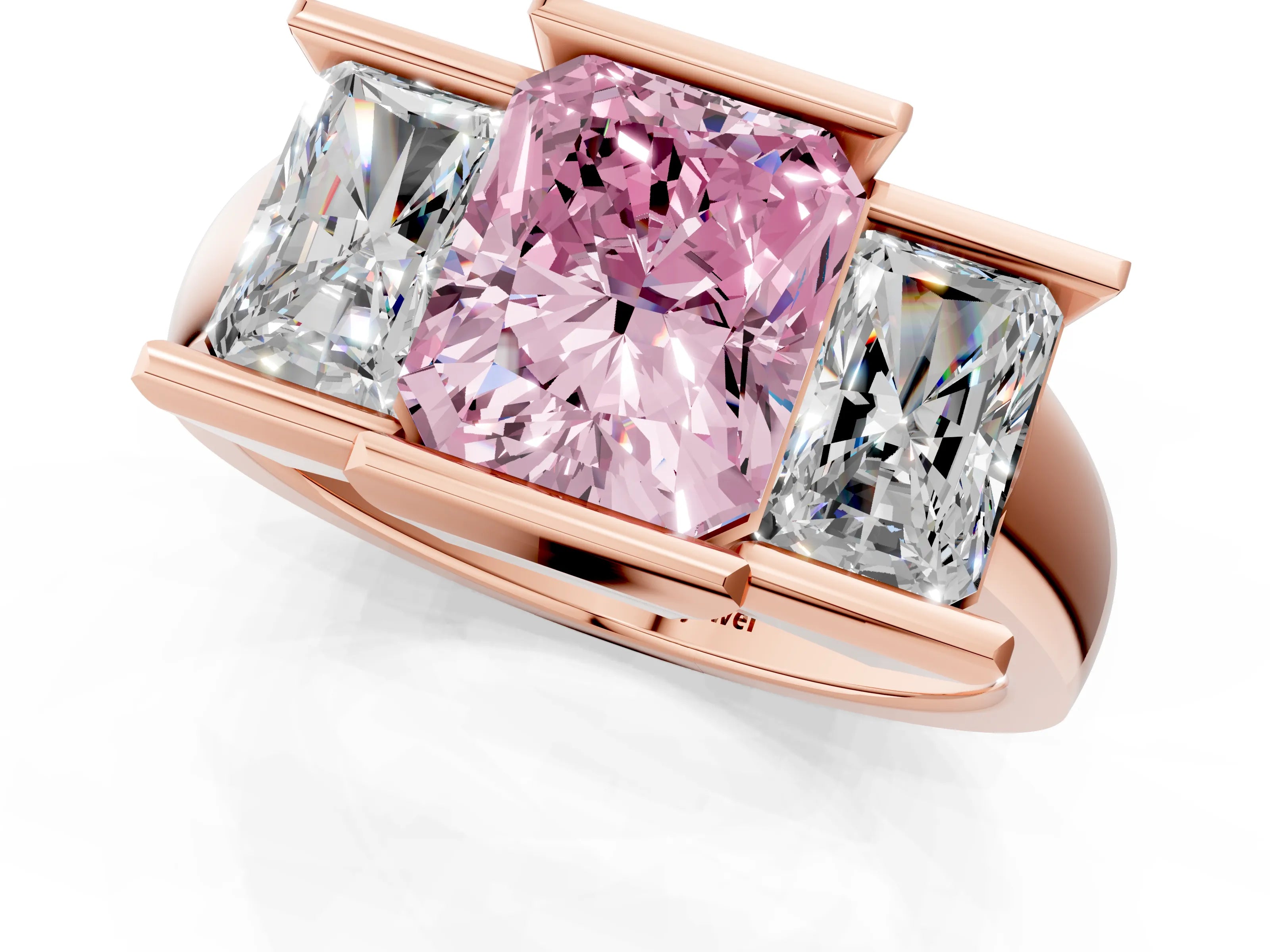 Rose gold Three Stone Fancy Pink Radiant Cut Cut Channel Set Diamond Ring_1