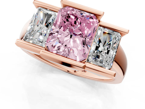 Rose gold Three Stone Fancy Pink Radiant Cut Cut Channel Set Diamond Ring_1