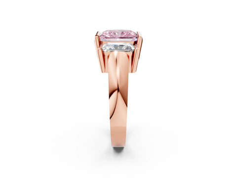 Rose gold Three Stone Fancy Pink Radiant Cut Cut Channel Set Diamond Ring_2
