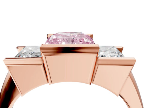 Rose gold Three Stone Fancy Pink Radiant Cut Cut Channel Set Diamond Ring_4