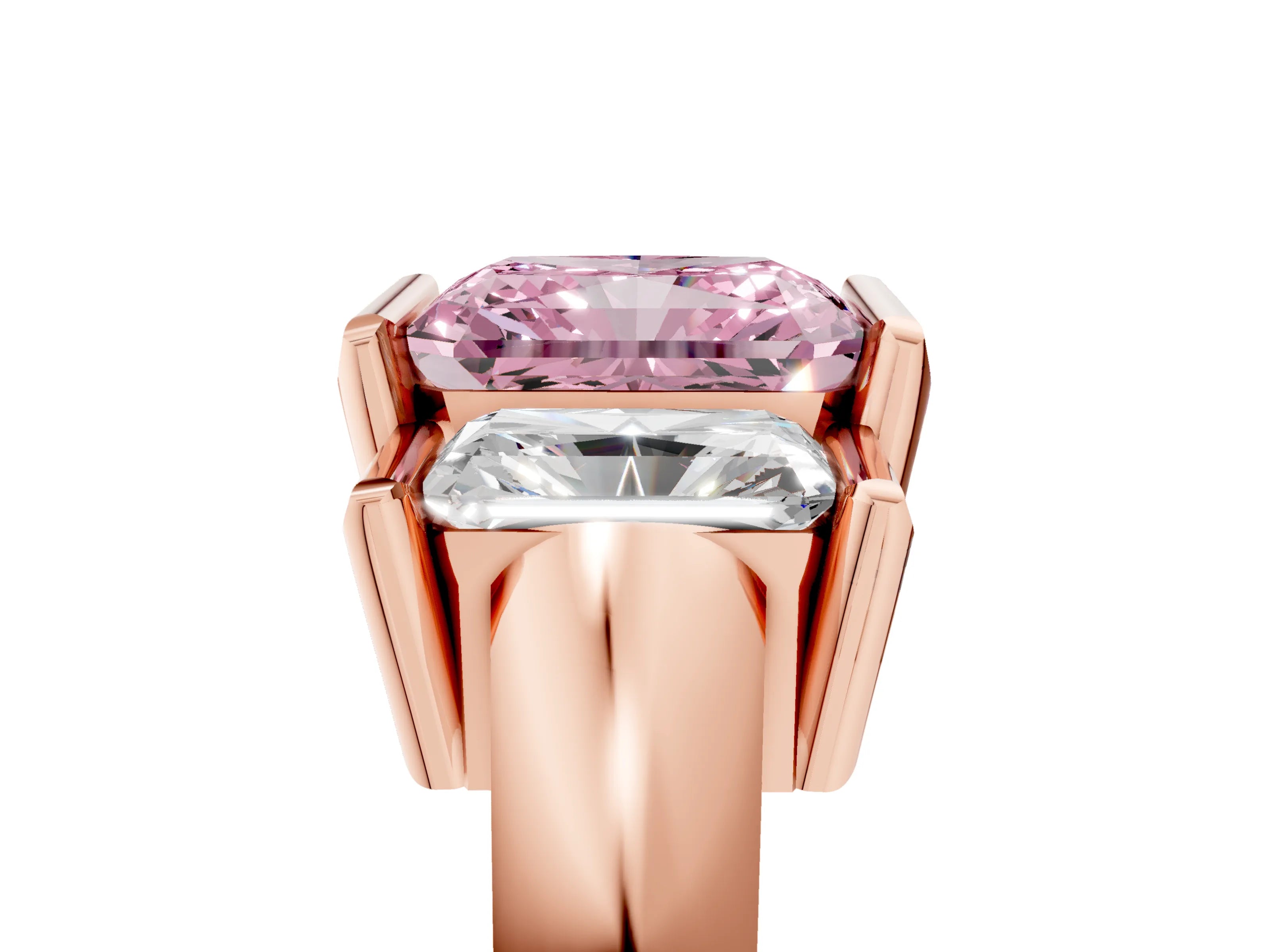 Rose gold Three Stone Fancy Pink Radiant Cut Cut Channel Set Diamond Ring_5