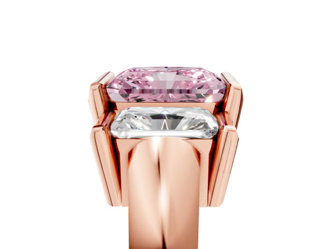 Rose gold Three Stone Fancy Pink Radiant Cut Cut Channel Set Diamond Ring_5