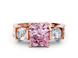 Rose gold Three-Stone Fancy Pink Radiant Cut Cut Classic Band Prong Setting Ring