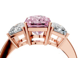 Rose gold Three-Stone Fancy Pink Radiant Cut Cut Diamond Engagement Ring with Flat Band and Four-Prong Setting_16