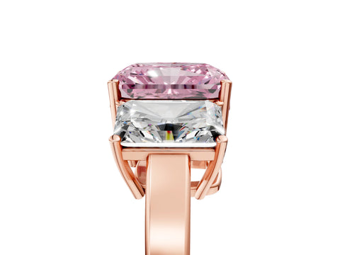 Rose gold Three-Stone Fancy Pink Radiant Cut Cut Diamond Engagement Ring with Flat Band and Four-Prong Setting_17