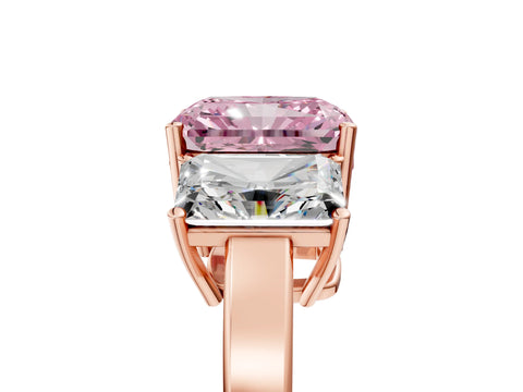Rose gold Three-Stone Fancy Pink Radiant Cut Cut Diamond Engagement Ring with Flat Band and Four-Prong Setting_5