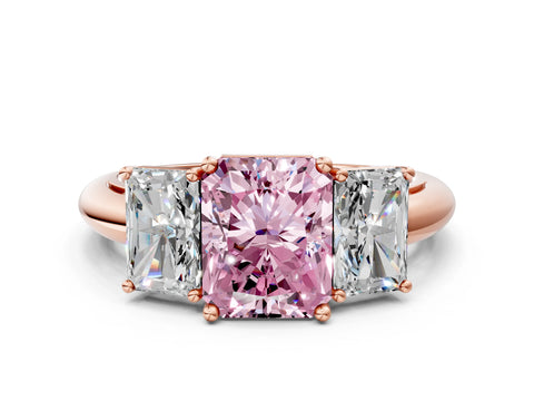 Rose gold Three-Stone Fancy Pink Radiant Cut Cut Diamond Engagement Ring with Prong Setting on a White Gold Band_24