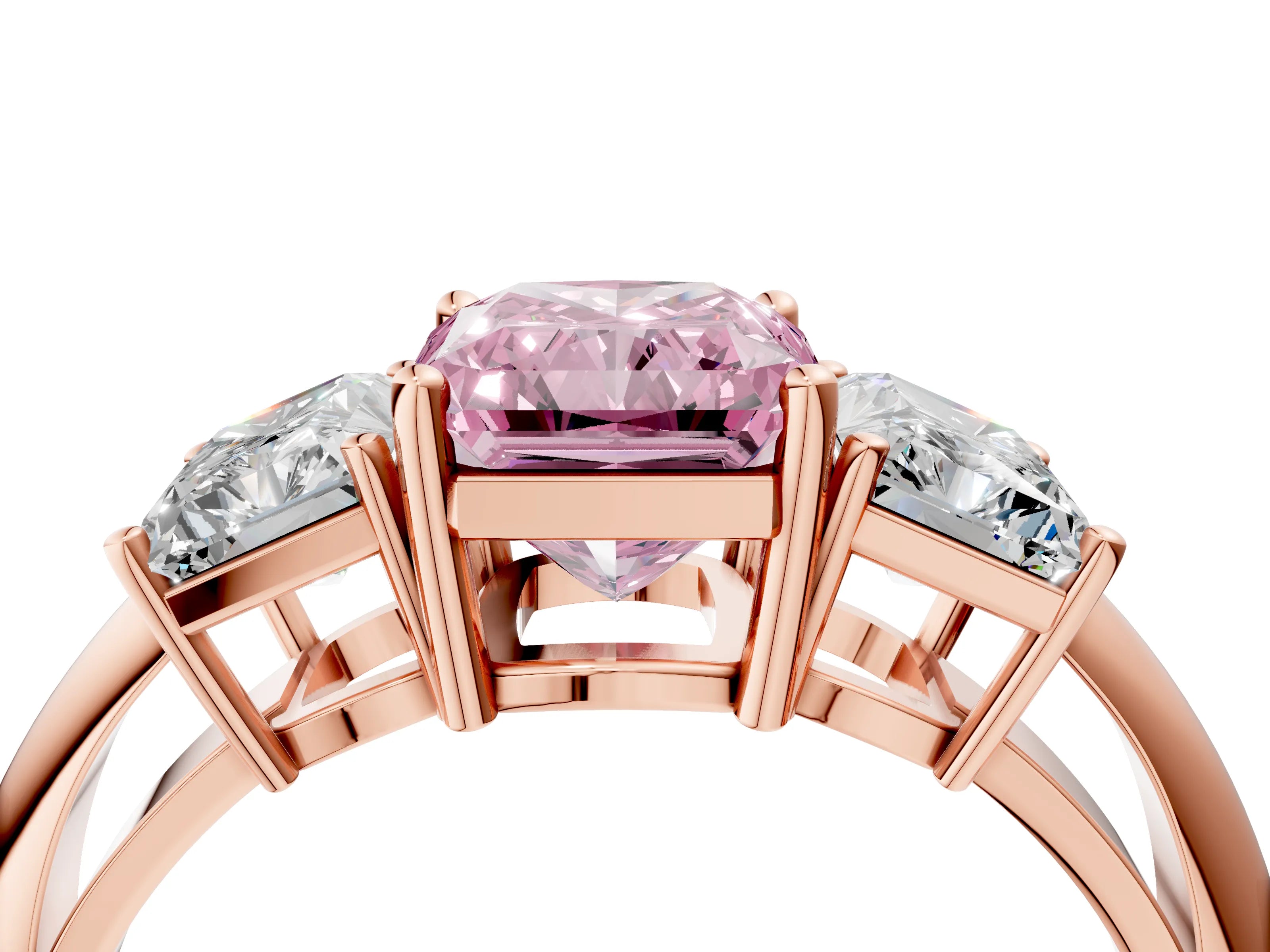 Rose gold Three-Stone Fancy Pink Radiant Cut Cut Diamond Engagement Ring with Prong Setting on a White Gold Band_4