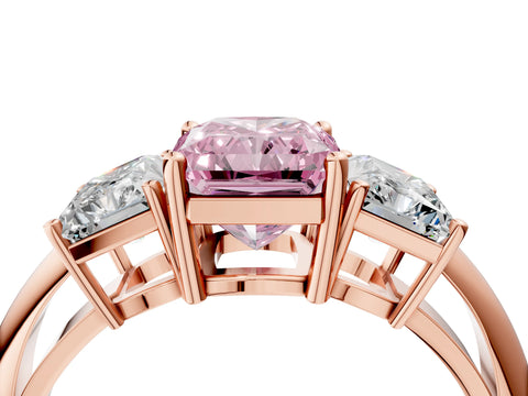 Rose gold Three-Stone Fancy Pink Radiant Cut Cut Diamond Engagement Ring with Prong Setting on a White Gold Band_4