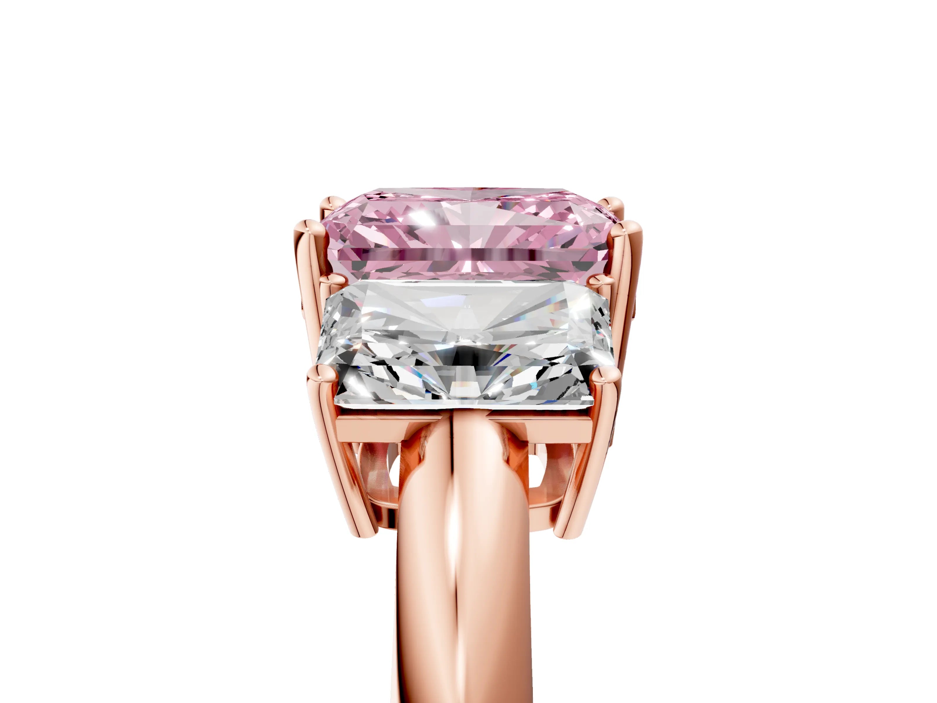 Rose gold Three-Stone Fancy Pink Radiant Cut Cut Diamond Engagement Ring with Prong Setting on a White Gold Band_5