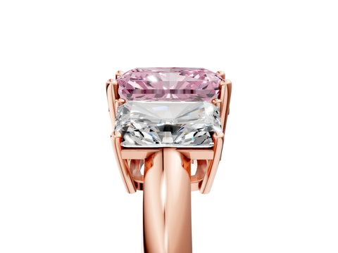 Rose gold Three-Stone Fancy Pink Radiant Cut Cut Diamond Engagement Ring with Prong Setting on a White Gold Band_5