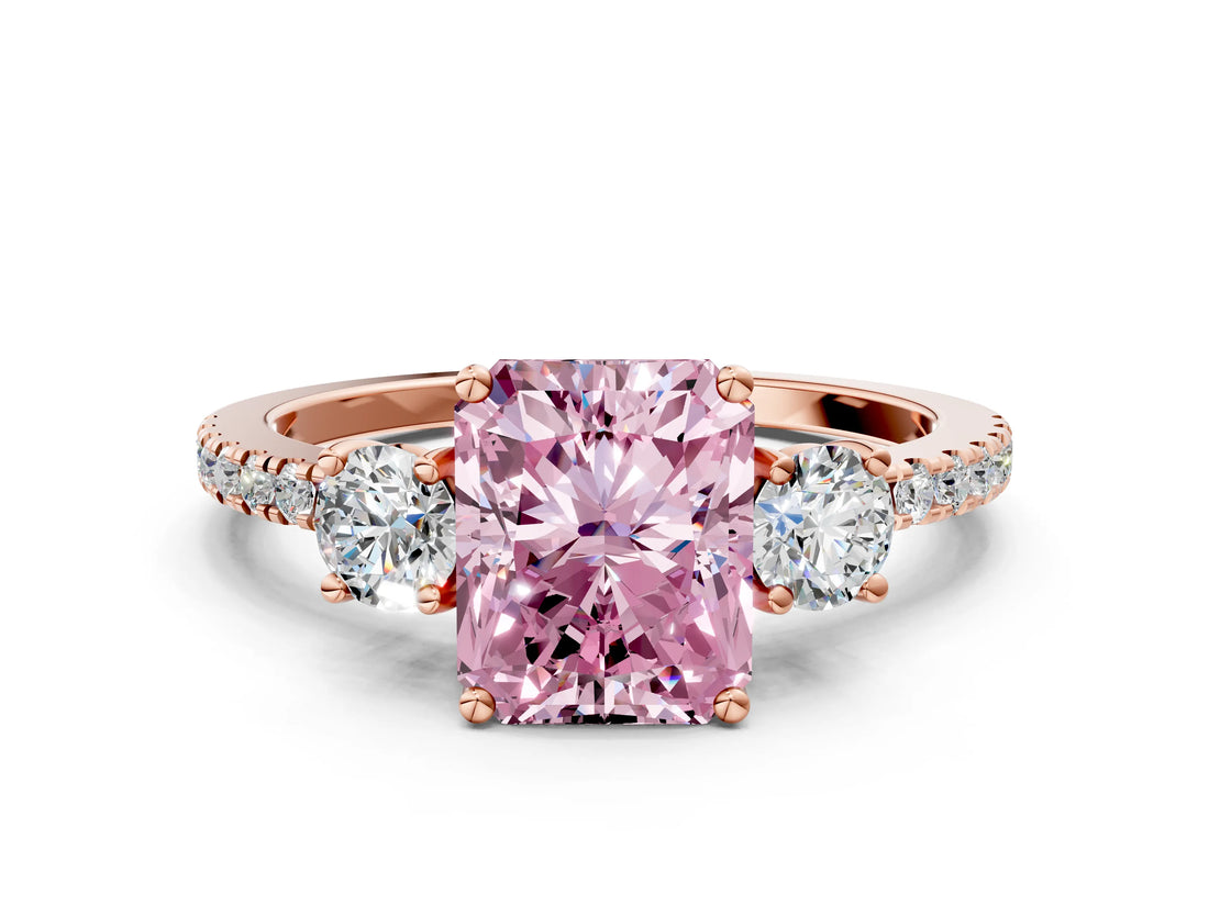 Rose gold Three-Stone Fancy Pink Radiant Cut Cut Diamond Pavé Band with Prong Setting_39