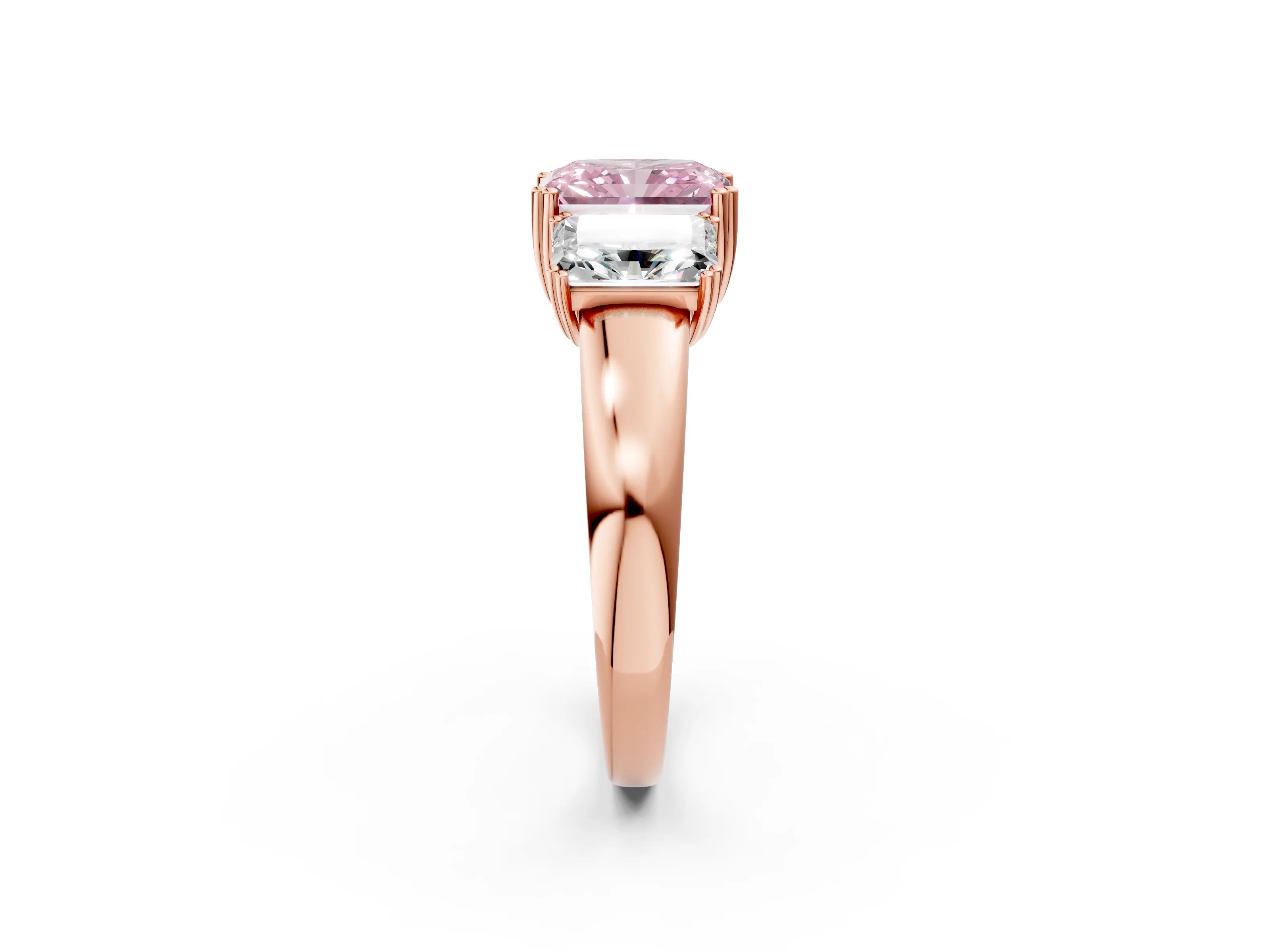 Rose gold Three-Stone Fancy Pink Radiant Cut Cut Diamond Ring with Channel Set Band and Four-Prong Setting_2