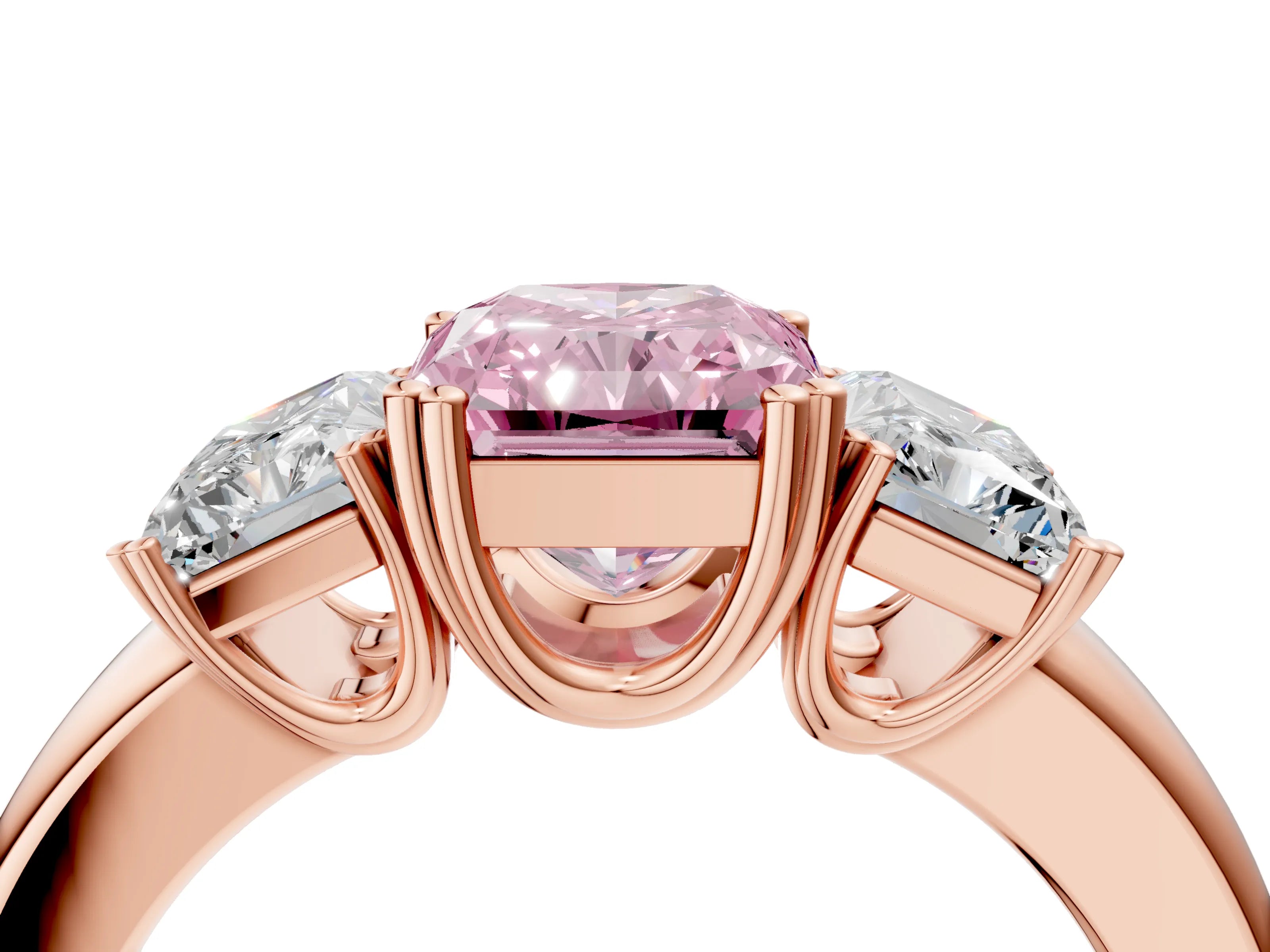 Rose gold Three-Stone Fancy Pink Radiant Cut Cut Diamond Ring with Channel Set Band and Four-Prong Setting_4