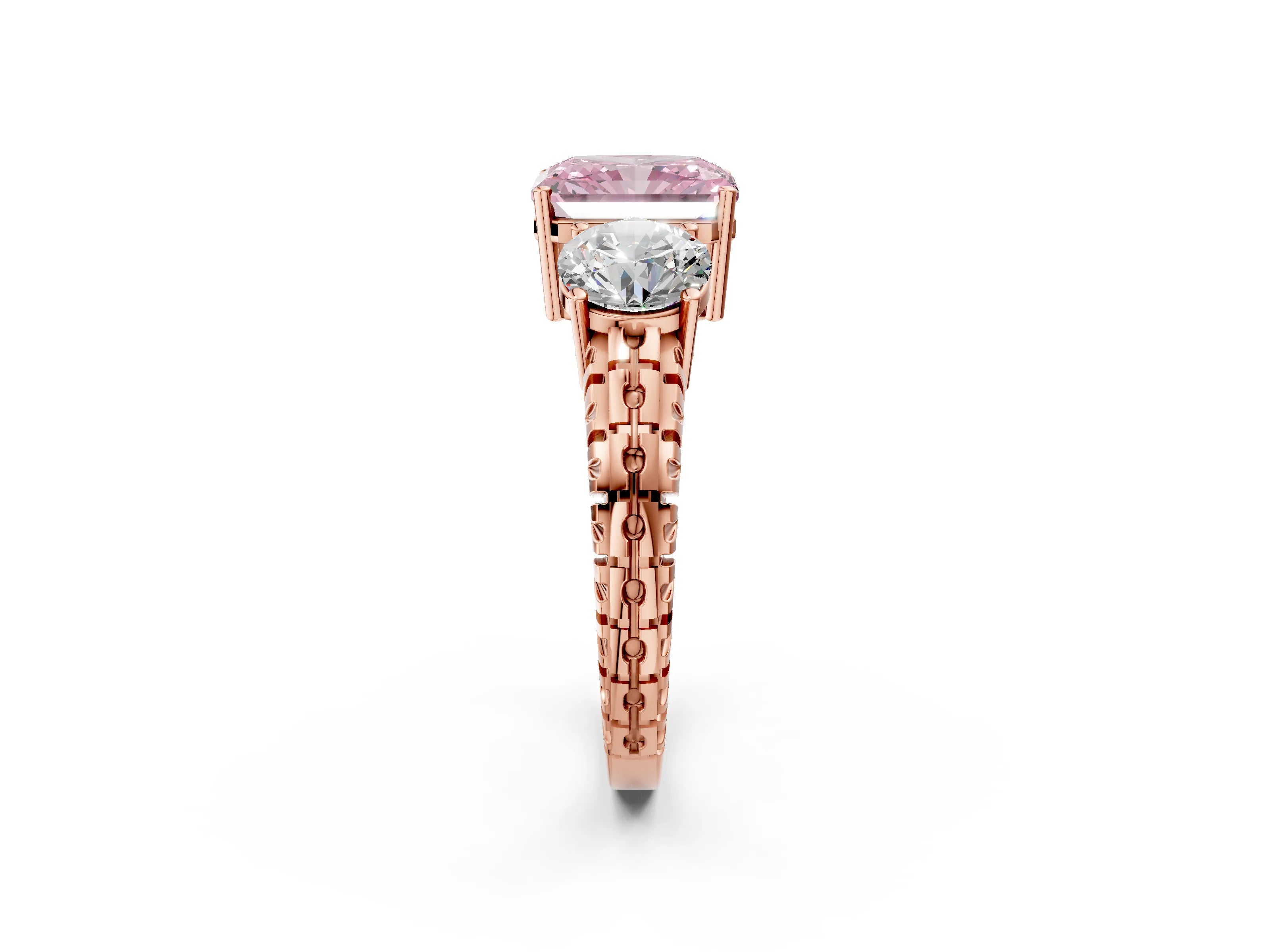 Rose gold Three-Stone Fancy Pink Radiant Cut Cut Diamond Ring with Channel-Set Band and Prong Setting_2