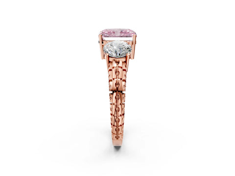 Rose gold Three-Stone Fancy Pink Radiant Cut Cut Diamond Ring with Channel-Set Band and Prong Setting_2