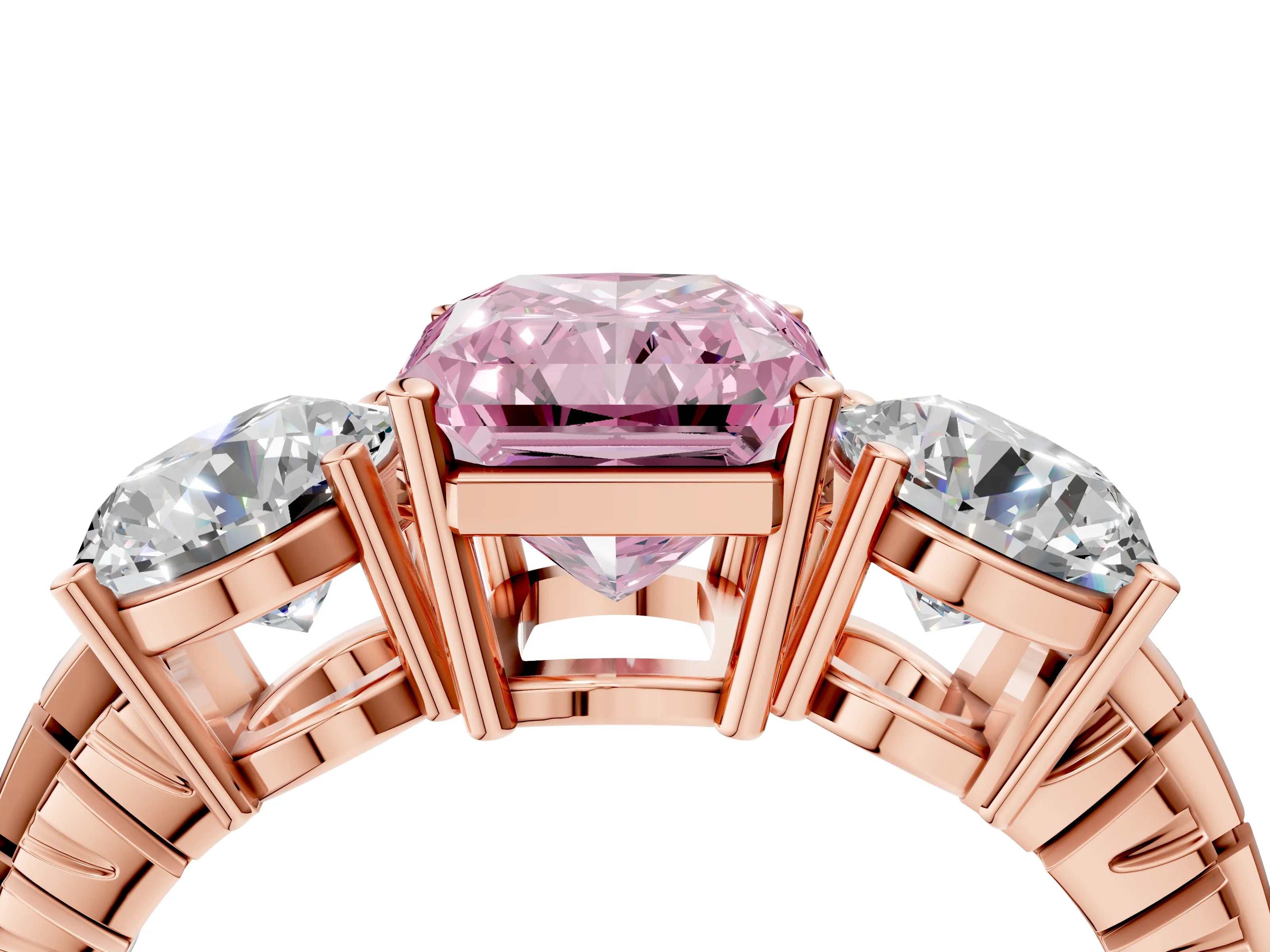 Rose gold Three-Stone Fancy Pink Radiant Cut Cut Diamond Ring with Channel-Set Band and Prong Setting_4