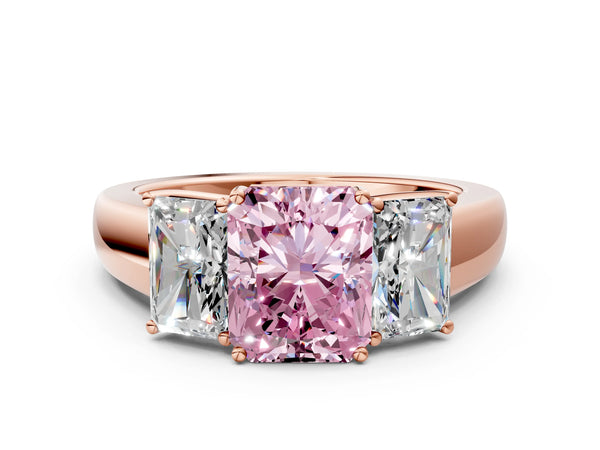 Rose gold Three-Stone Fancy Pink Radiant Cut Cut Diamond Ring with Prong Setting and Classic Band