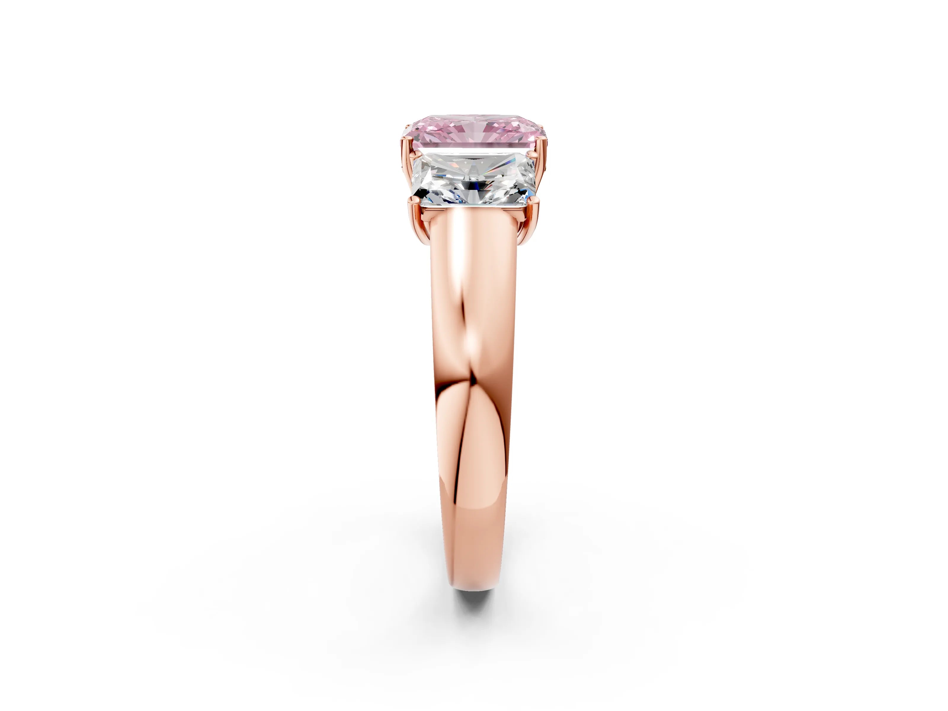 Rose gold Three-Stone Fancy Pink Radiant Cut Cut Diamond Ring with Prong Setting and Classic Band_2