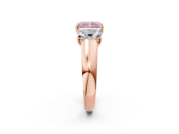 Rose gold Three-Stone Fancy Pink Radiant Cut Cut Diamond Ring with Prong Setting and Classic Band