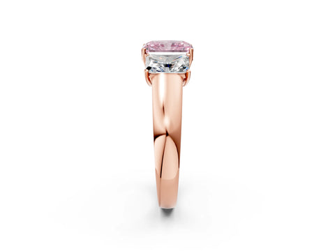 Rose gold Three-Stone Fancy Pink Radiant Cut Cut Diamond Ring with Prong Setting and Classic Band_2