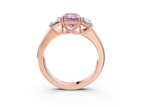 Rose gold Three-Stone Fancy Pink Radiant Cut Cut Diamond Ring with Prong Setting and Classic Band