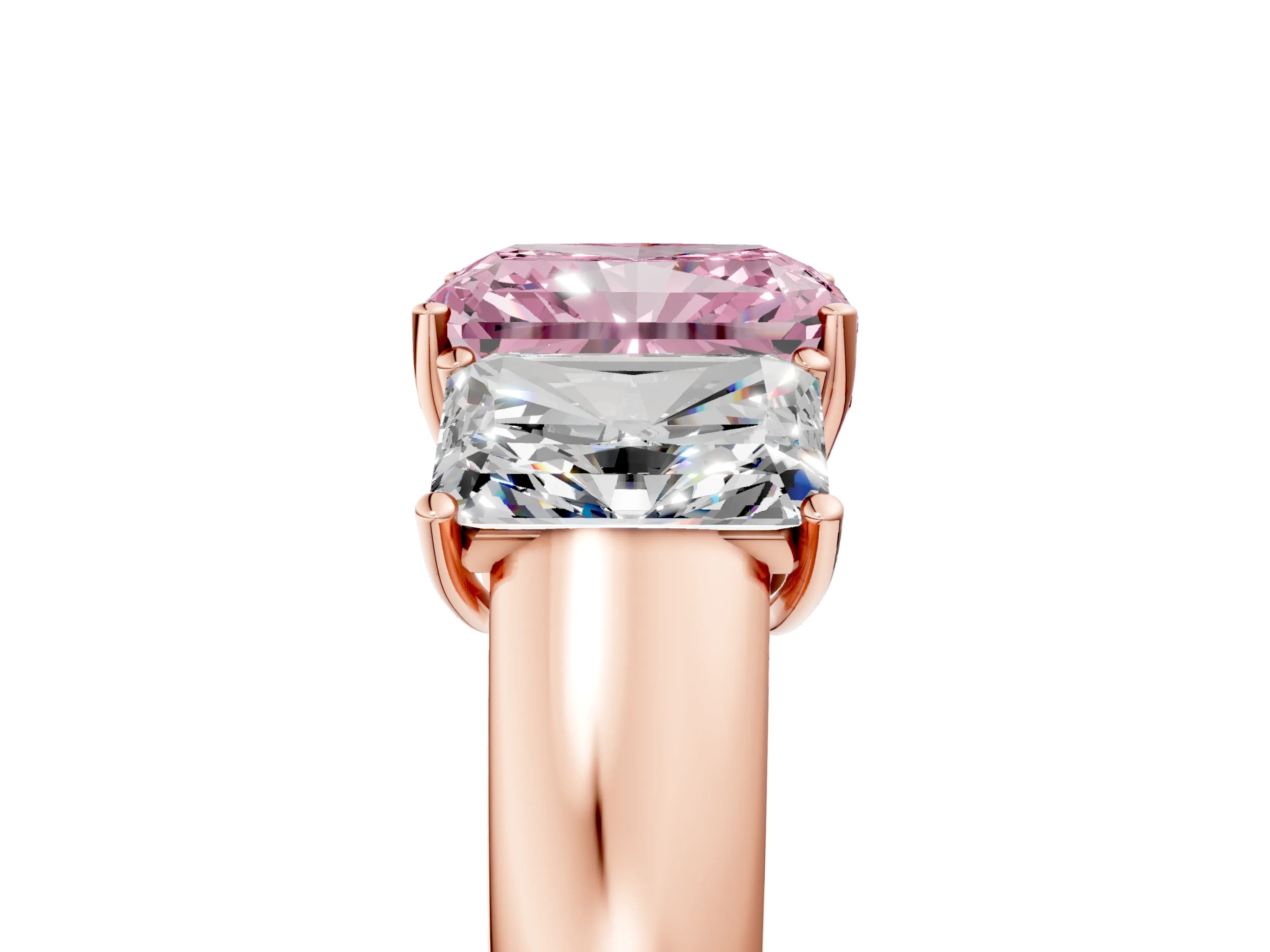 Rose gold Three-Stone Fancy Pink Radiant Cut Cut Diamond Ring with Prong Setting and Classic Band_5