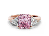 Rose gold Three-Stone Fancy Pink Radiant Cut Cut Diamond Ring with Trillion Side Stones and Four-Prong Setting_3