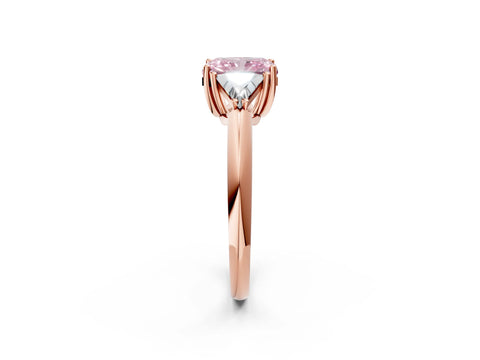 Rose gold Three-Stone Fancy Pink Radiant Cut Cut Diamond Ring with Trillion Side Stones and Four-Prong Setting_5