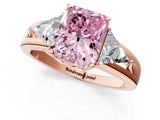 Rose gold Three-Stone Fancy Pink Radiant Cut Cut Diamond Ring with Trillion Side Stones on a Split Shank Band_1