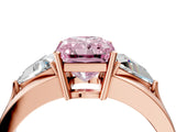 Rose gold Three-Stone Fancy Pink Radiant Cut Cut Diamond Ring with Trillion Side Stones on a Split Shank Band_4