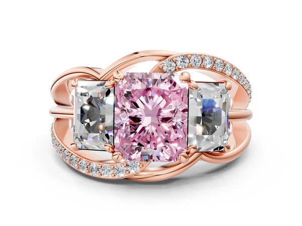 Rose gold Three-Stone Fancy Pink Radiant Cut Cut Diamond Split Shank Prong Set Ring
