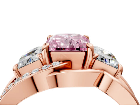 Rose gold Three-Stone Fancy Pink Radiant Cut Cut Diamond Split Shank Prong Set Ring_16