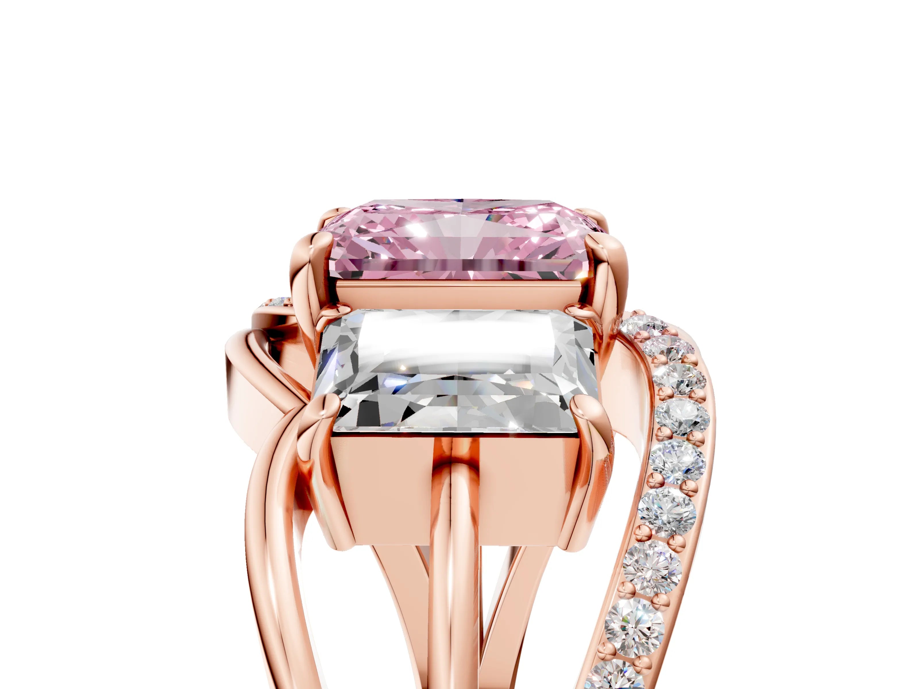 Rose gold Three-Stone Fancy Pink Radiant Cut Cut Diamond Split Shank Prong Set Ring_17
