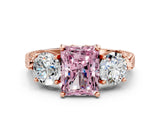Rose gold Three-Stone Fancy Pink Radiant Cut Cut Milgrain Band Prong Setting Ring